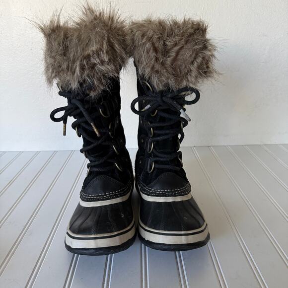 Sorel Joan of Artic Size 6.5 Black Tak Fur Suede Shearling snow boots - Picture 3 of 10